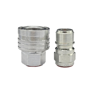 Two metal quick-connect hose fittings, one large knurled connector and one smaller hex-ended piece.