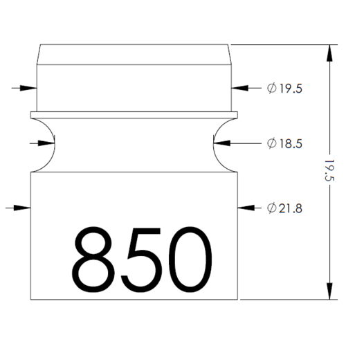 Line drawing of a stepped cylindrical part with top Ø19.5, mid Ø18.5, bottom Ø21.8, height 19.5, and '850' on front.