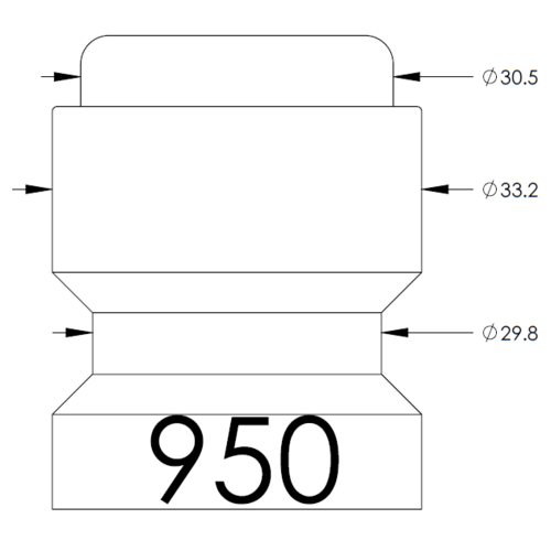 Engineering drawing of a stepped cylindrical part with labeled diameters: Ø30.5, Ø33.2, Ø29.8 and length 950.